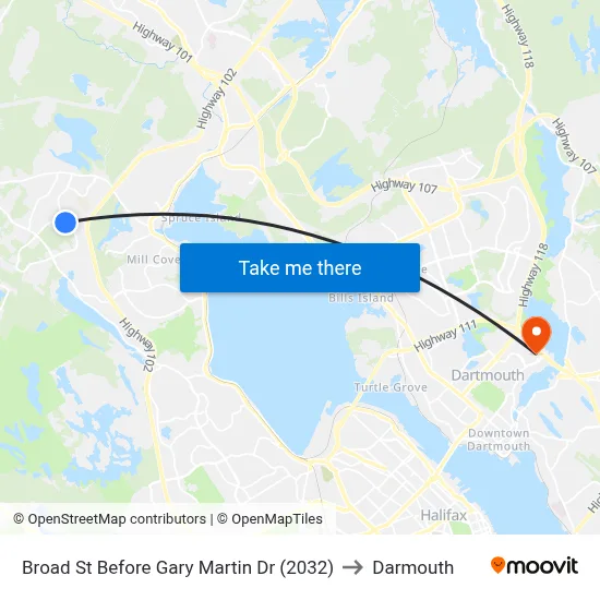 Broad St Before Gary Martin Dr (2032) to Darmouth map