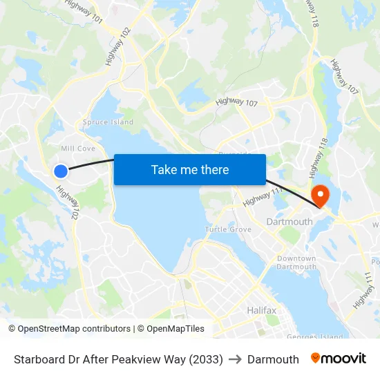 Starboard Dr After Peakview Way (2033) to Darmouth map