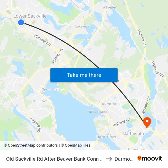 Old Sackville Rd After Beaver Bank Conn (2054) to Darmouth map