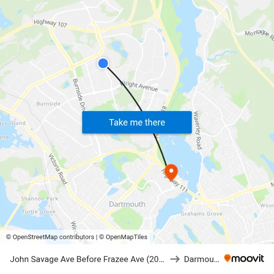 John Savage Ave Before Frazee Ave (2092) to Darmouth map