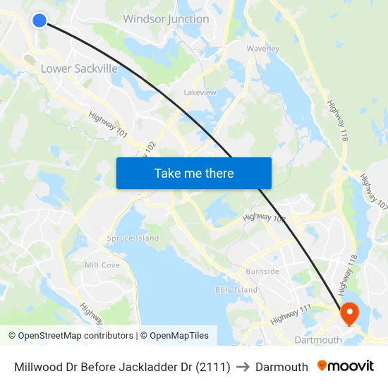 Millwood Dr Before Jackladder Dr (2111) to Darmouth map