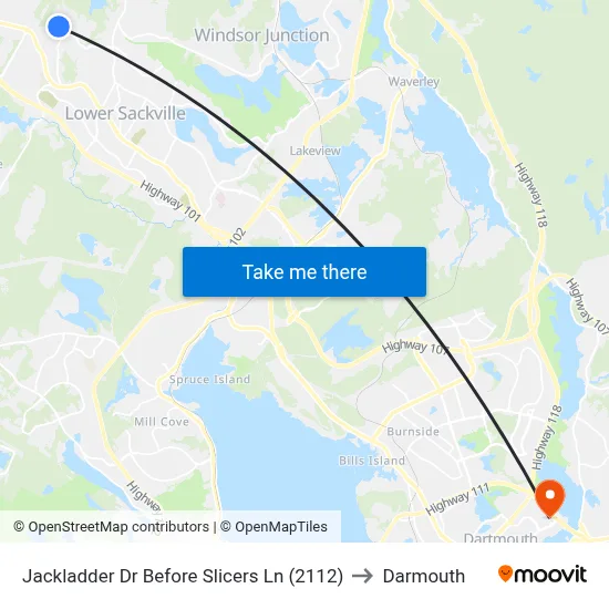 Jackladder Dr Before Slicers Ln (2112) to Darmouth map