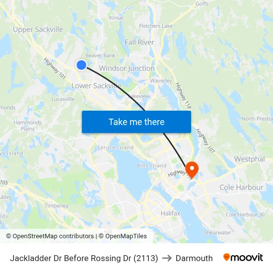 Jackladder Dr Before Rossing Dr (2113) to Darmouth map