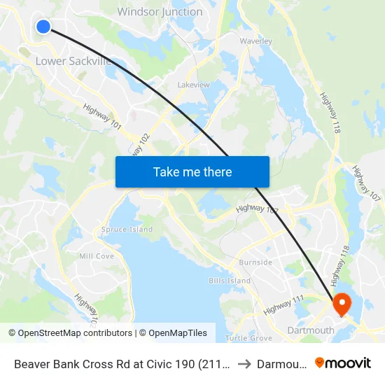 Beaver Bank Cross Rd at Civic 190 (2119) to Darmouth map