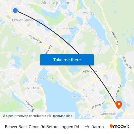 Beaver Bank Cross Rd Before Loggen Rd (2120) to Darmouth map