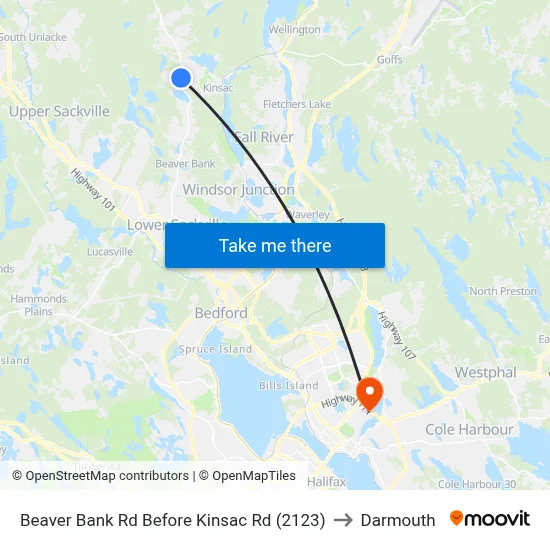 Beaver Bank Rd Before Kinsac Rd (2123) to Darmouth map