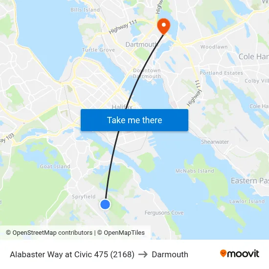 Alabaster Way at Civic 475 (2168) to Darmouth map