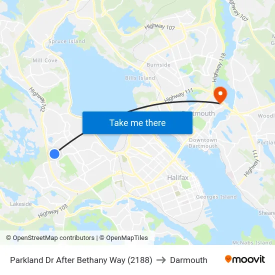 Parkland Dr After Bethany Way (2188) to Darmouth map