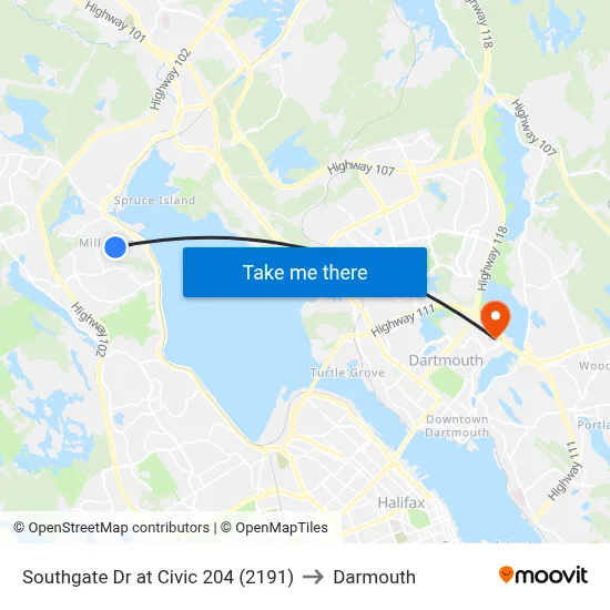 Southgate Dr at Civic 204 (2191) to Darmouth map