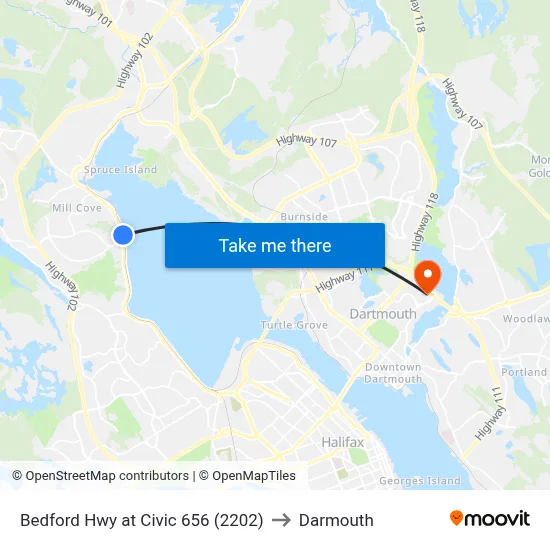 Bedford Hwy at Civic 656 (2202) to Darmouth map