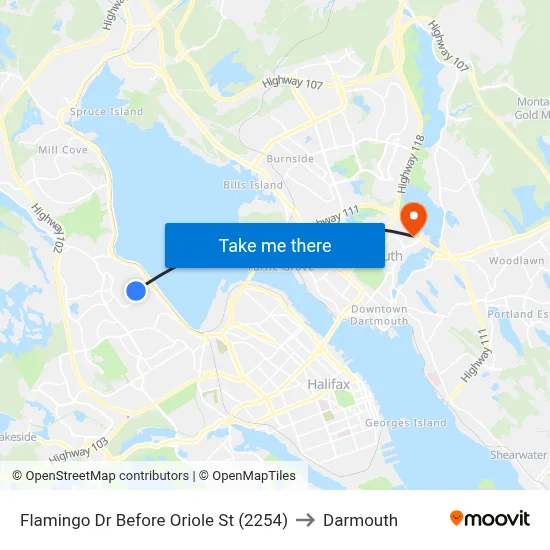 Flamingo Dr Before Oriole St (2254) to Darmouth map