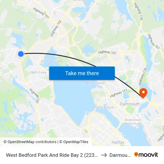 West Bedford Park And Ride Bay 2 (2235) to Darmouth map
