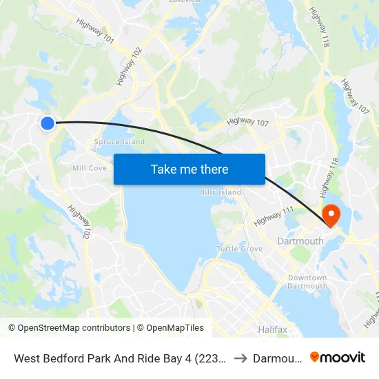 West Bedford Park And Ride Bay 4 (2237) to Darmouth map