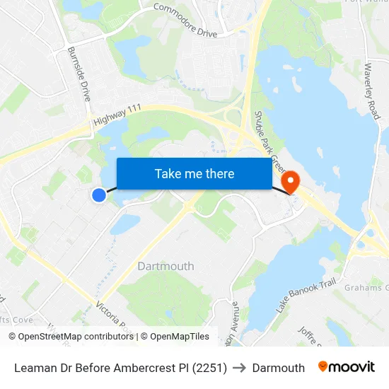 Leaman Dr Before Ambercrest Pl (2251) to Darmouth map