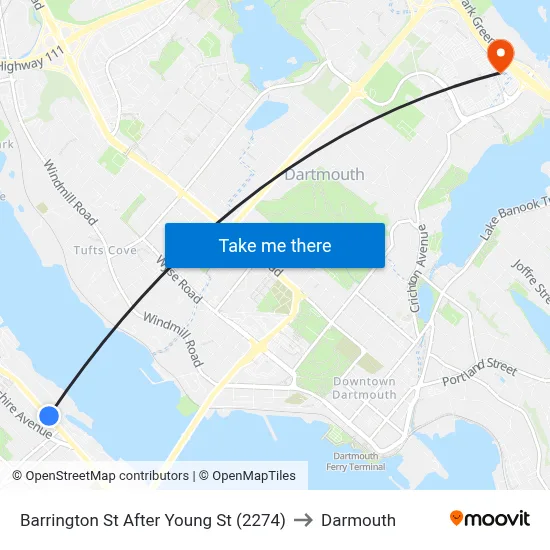Barrington St After Young St (2274) to Darmouth map