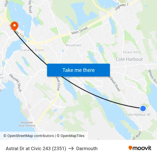 Astral Dr at Civic 243 (2351) to Darmouth map