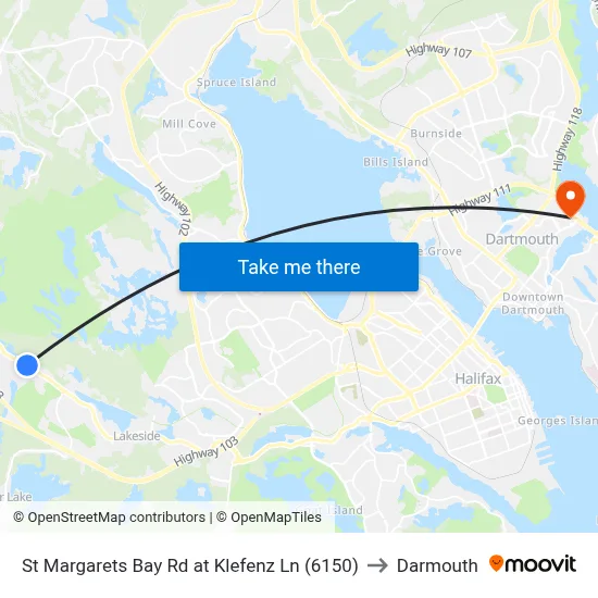 St Margarets Bay Rd at Klefenz Ln (6150) to Darmouth map
