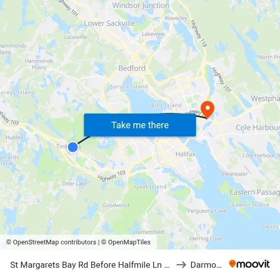 St Margarets Bay Rd Before Halfmile Ln (6151) to Darmouth map