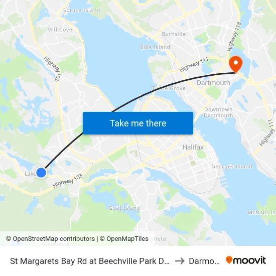 St Margarets Bay Rd at Beechville Park Dr (6153) to Darmouth map