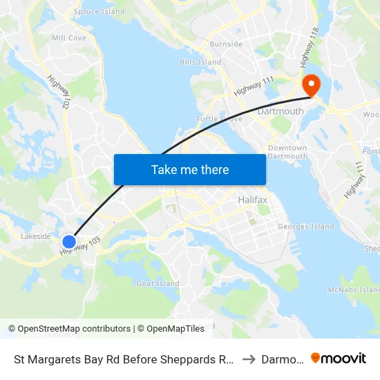 St Margarets Bay Rd Before Sheppards Run (6157) to Darmouth map