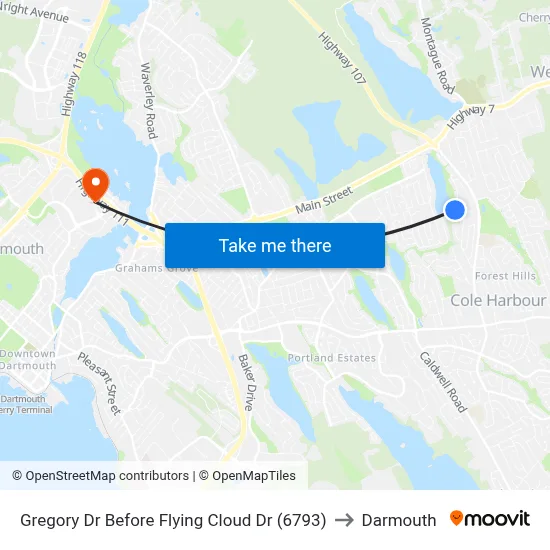 Gregory Dr Before Flying Cloud Dr (6793) to Darmouth map