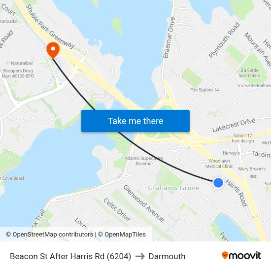 Beacon St After Harris Rd (6204) to Darmouth map