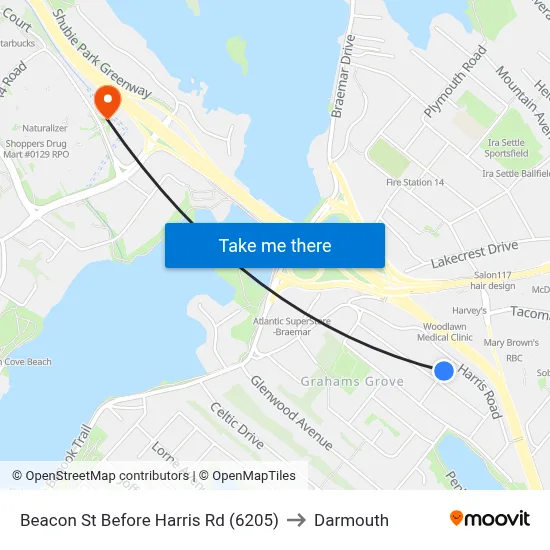 Beacon St Before Harris Rd (6205) to Darmouth map