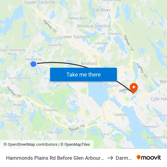 Hammonds Plains Rd Before Glen Arbour Way (6808) to Darmouth map