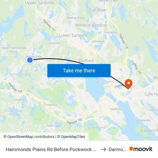 Hammonds Plains Rd Before Pockwock Rd (6806) to Darmouth map