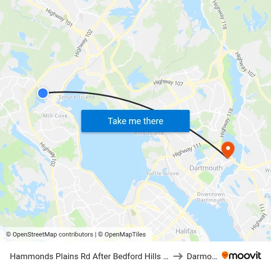 Hammonds Plains Rd After Bedford Hills Rd (6805) to Darmouth map