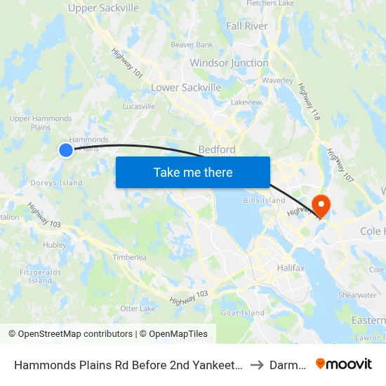 Hammonds Plains Rd Before 2nd Yankeetown Rd (6801) to Darmouth map