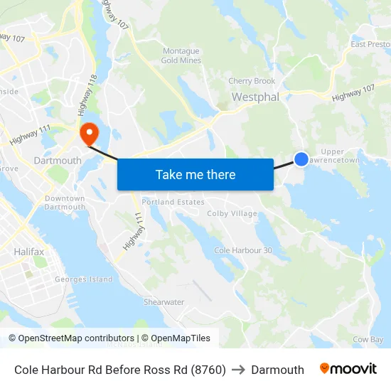 Cole Harbour Rd Before Ross Rd (8760) to Darmouth map