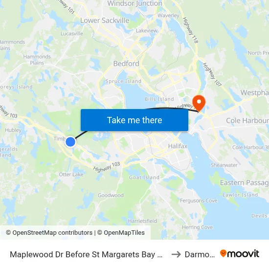 Maplewood Dr Before St Margarets Bay Rd (7180) to Darmouth map