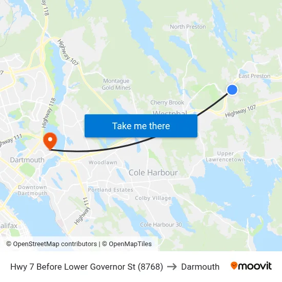 Hwy 7 Before Lower Governor St (8768) to Darmouth map