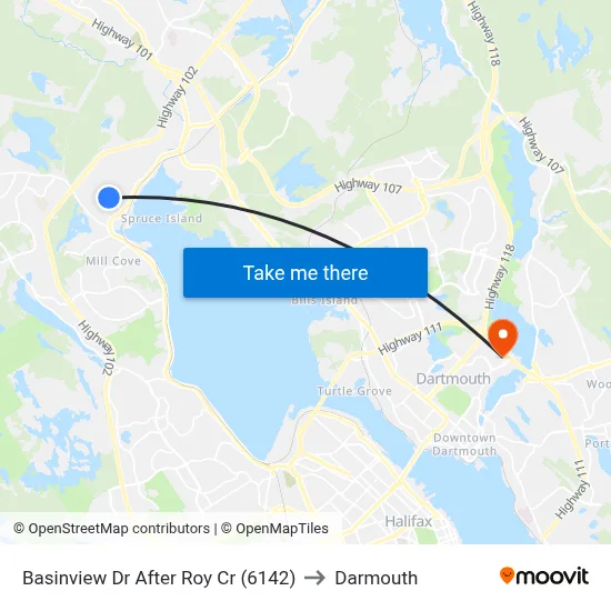 Basinview Dr After Roy Cr (6142) to Darmouth map