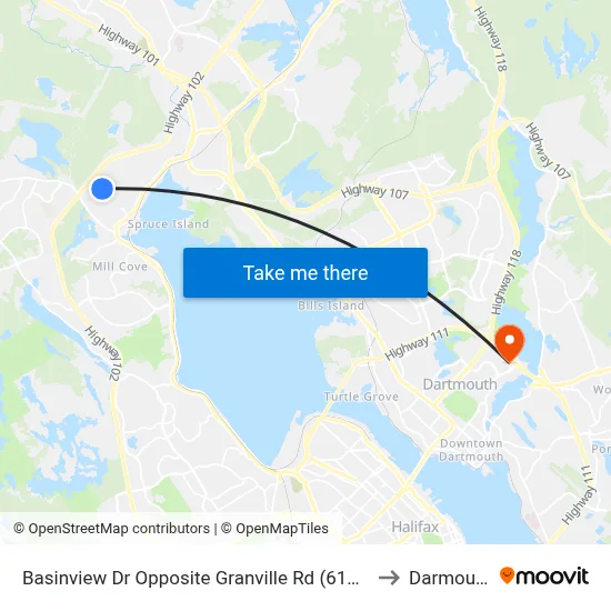Basinview Dr Opposite Granville Rd (6141) to Darmouth map