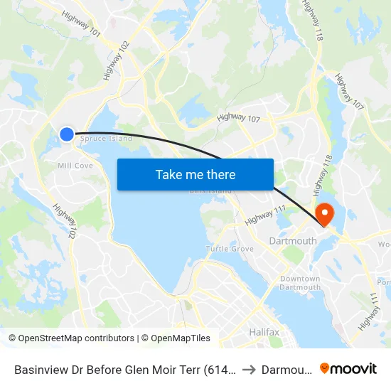 Basinview Dr Before Glen Moir Terr (6140) to Darmouth map