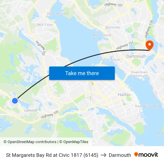 St Margarets Bay Rd at Civic 1817 (6145) to Darmouth map