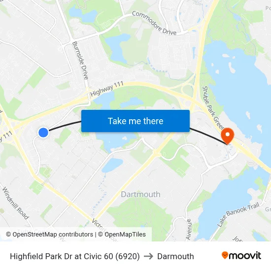 Highfield Park Dr at Civic 60 (6920) to Darmouth map