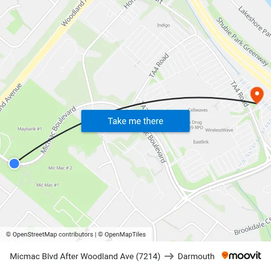 Micmac Blvd After Woodland Ave (7214) to Darmouth map
