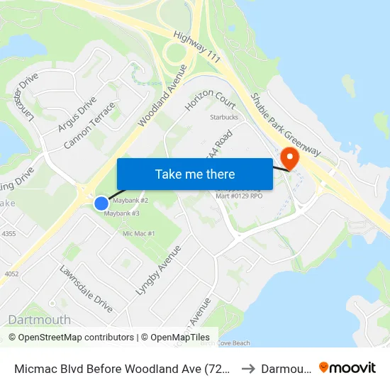 Micmac Blvd Before Woodland Ave (7215) to Darmouth map