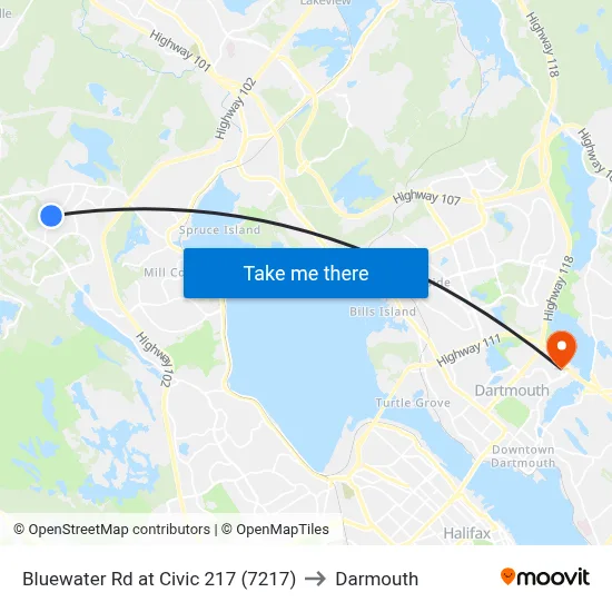 Bluewater Rd at Civic 217 (7217) to Darmouth map
