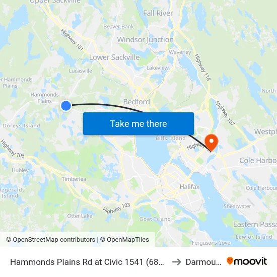 Hammonds Plains Rd at Civic 1541 (6819) to Darmouth map