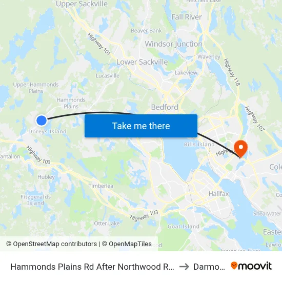 Hammonds Plains Rd After Northwood Rd (6813) to Darmouth map