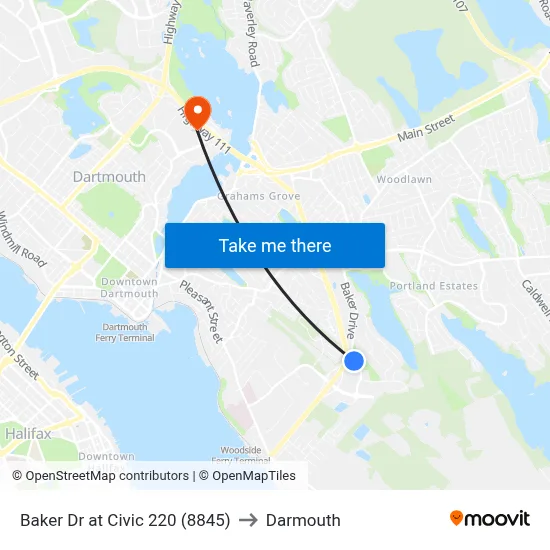 Baker Dr at Civic 220 (8845) to Darmouth map