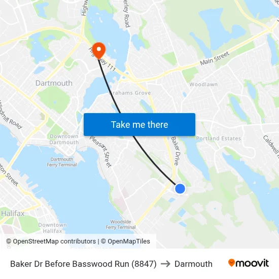 Baker Dr Before Basswood Run (8847) to Darmouth map