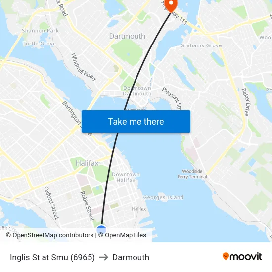 Inglis St at Smu (6965) to Darmouth map