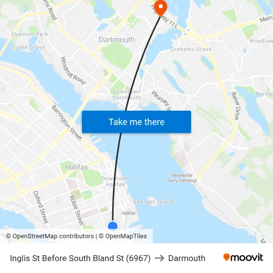 Inglis St Before South Bland St (6967) to Darmouth map