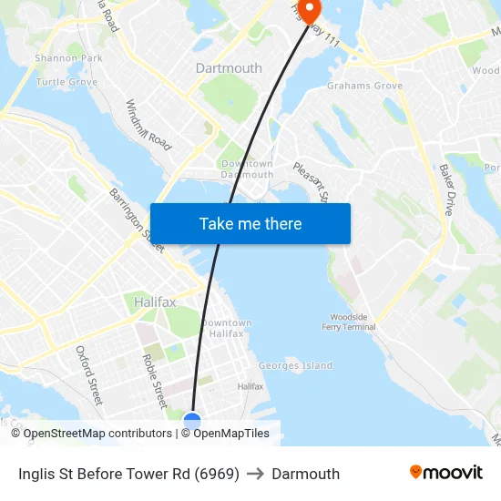Inglis St Before Tower Rd (6969) to Darmouth map