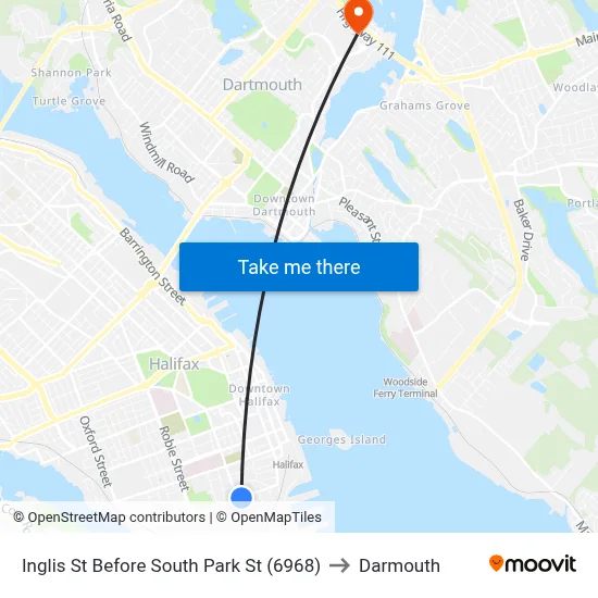 Inglis St Before South Park St (6968) to Darmouth map